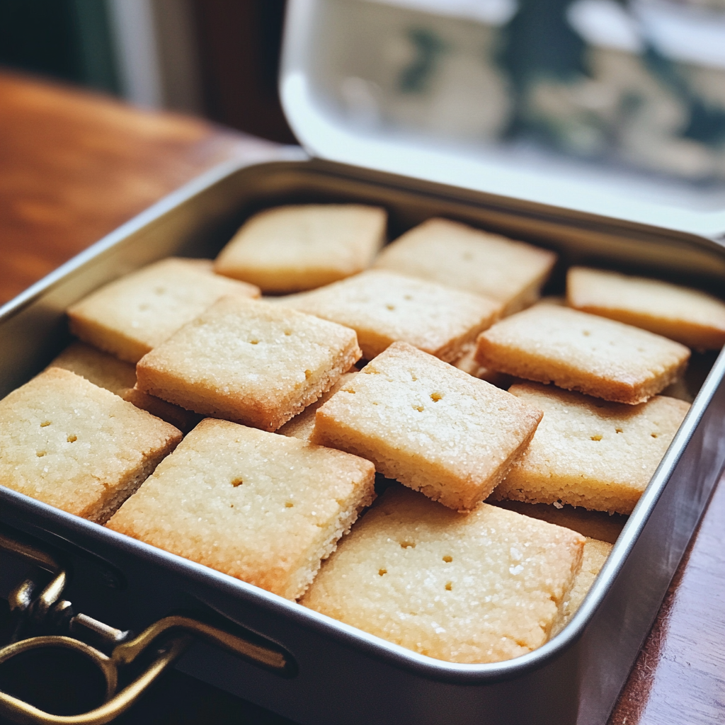 A tin of shortbread cookies | Source: Midjourney