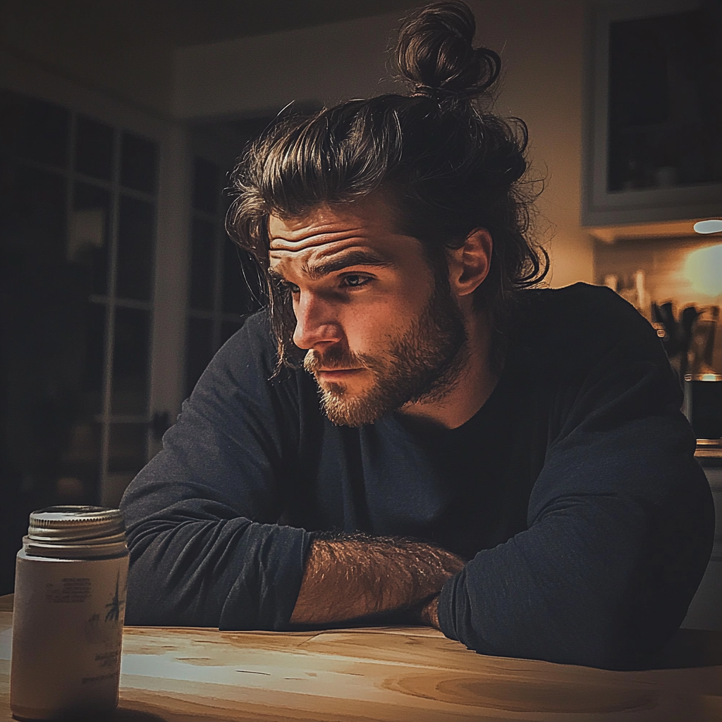 A man sitting at a kitchen table | Source: Midjourney