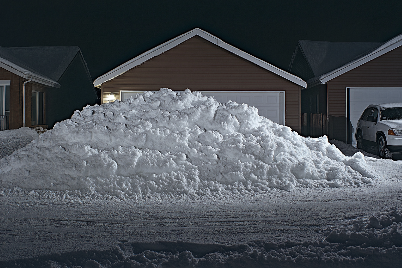 A huge pile of snow in a driveway | Source: Midjourney