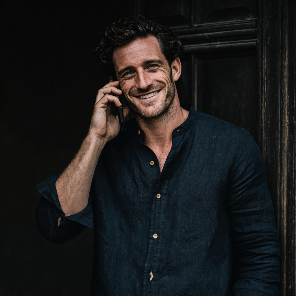 A smiling man talking on a cellphone | Source: Midjourney