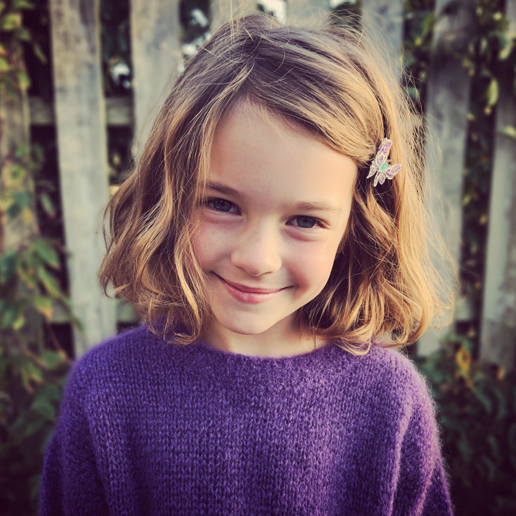 A smiling little girl standing outside | Source: Midjourney