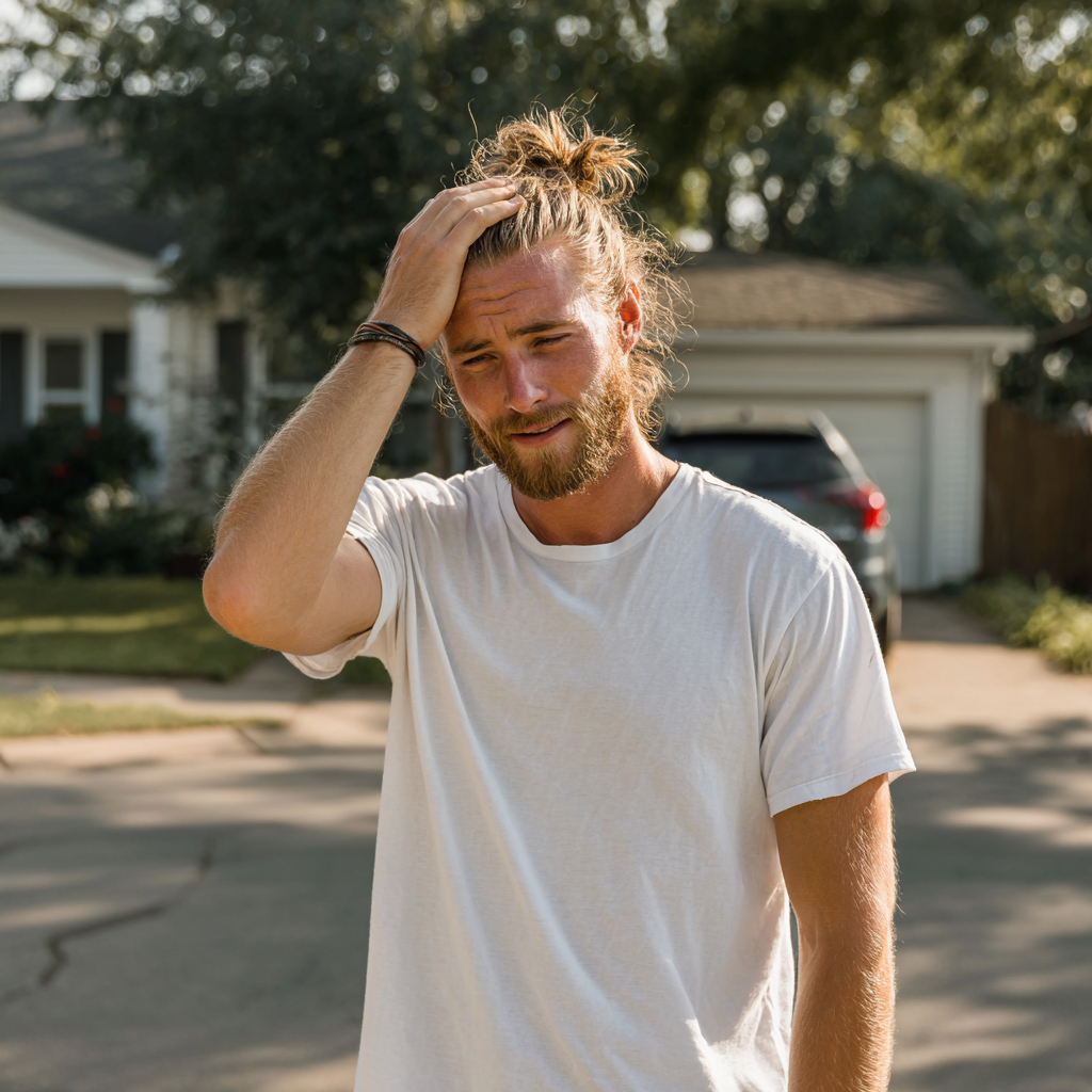 A man standing in a driveway | Source: Midjourney