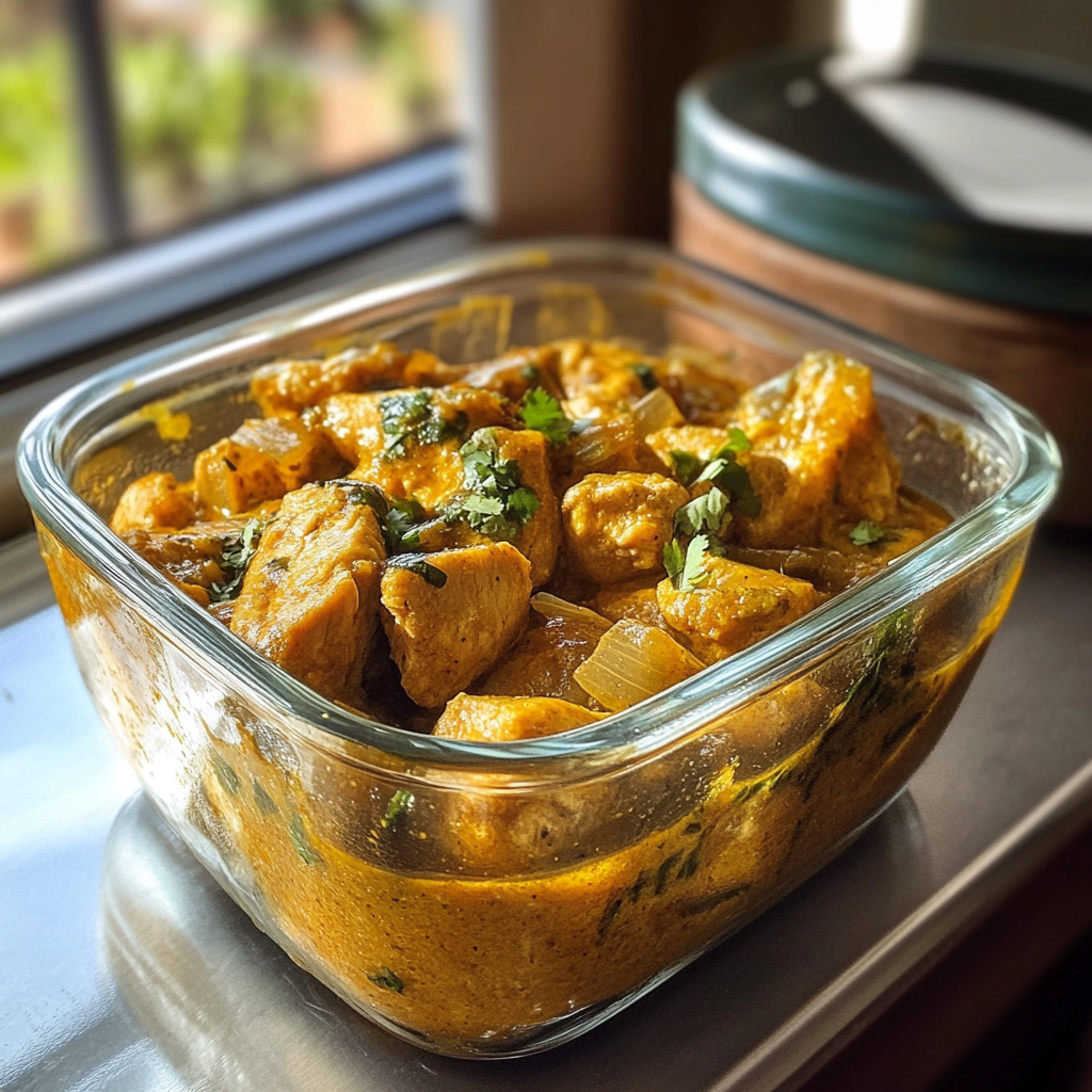 A container of chicken curry | Source: Midjourney