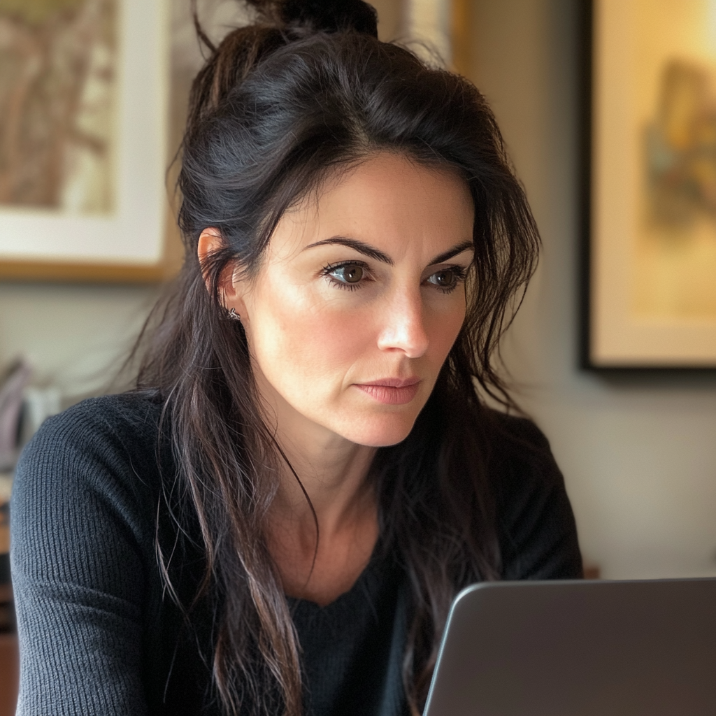 A woman sitting in front of her laptop | Source: Midjourney