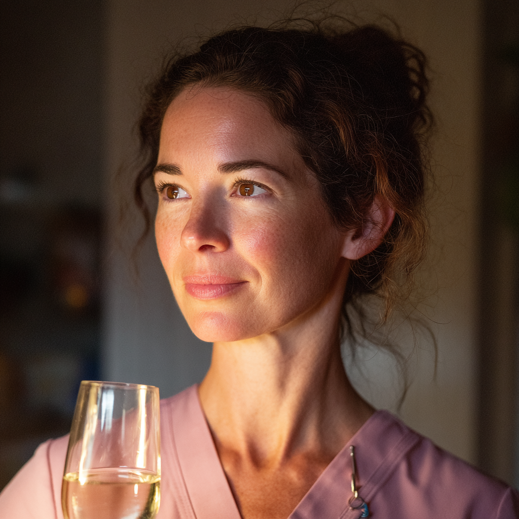 A woman holding a glass of champagne | Source: Midjourney