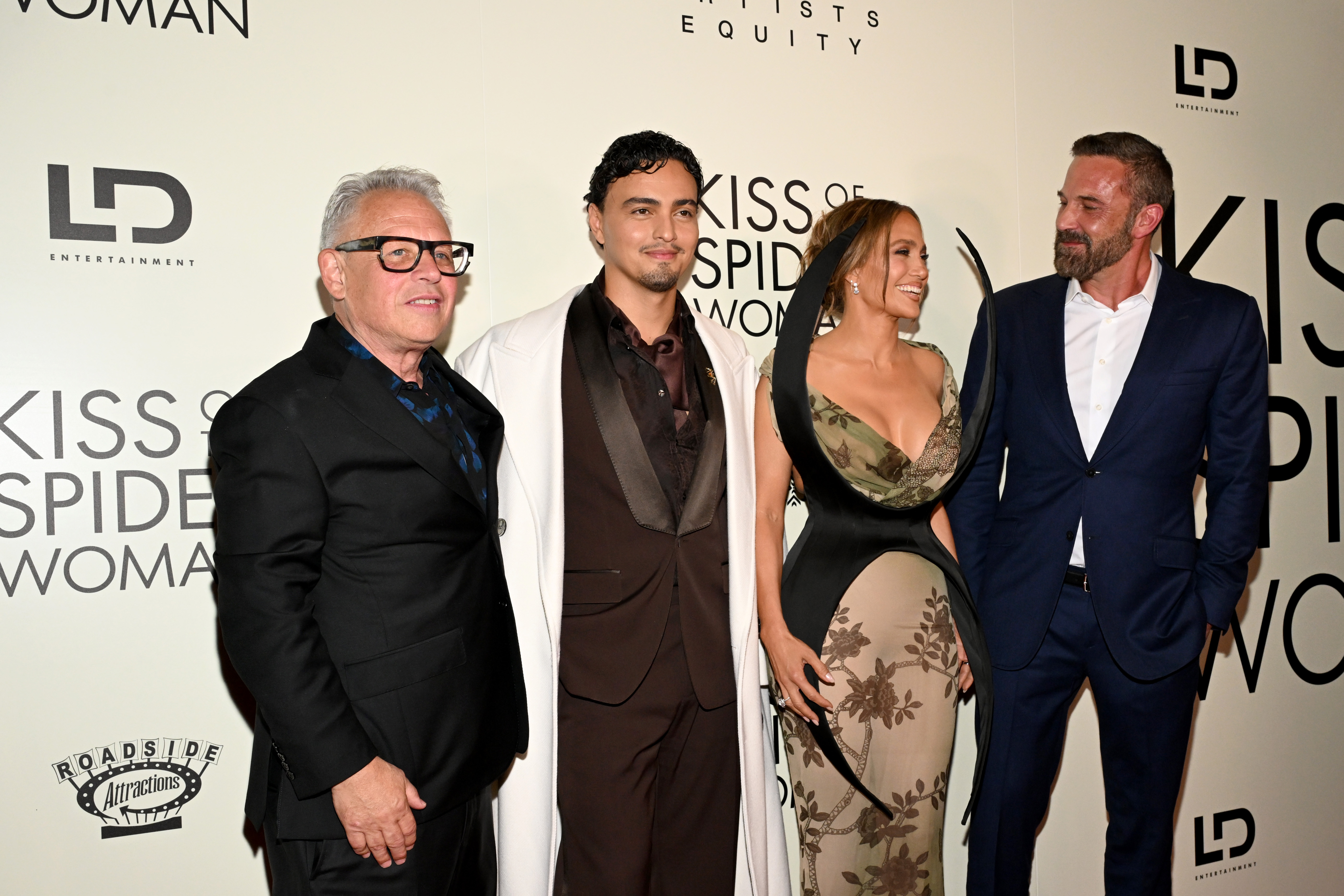 Bill Condon, Tonatiuh, Jennifer Lopez, Ben Affleck at the "Kiss of the Spider Woman" New York Screening held at The Shed on October 06, 2025 in New York, New York