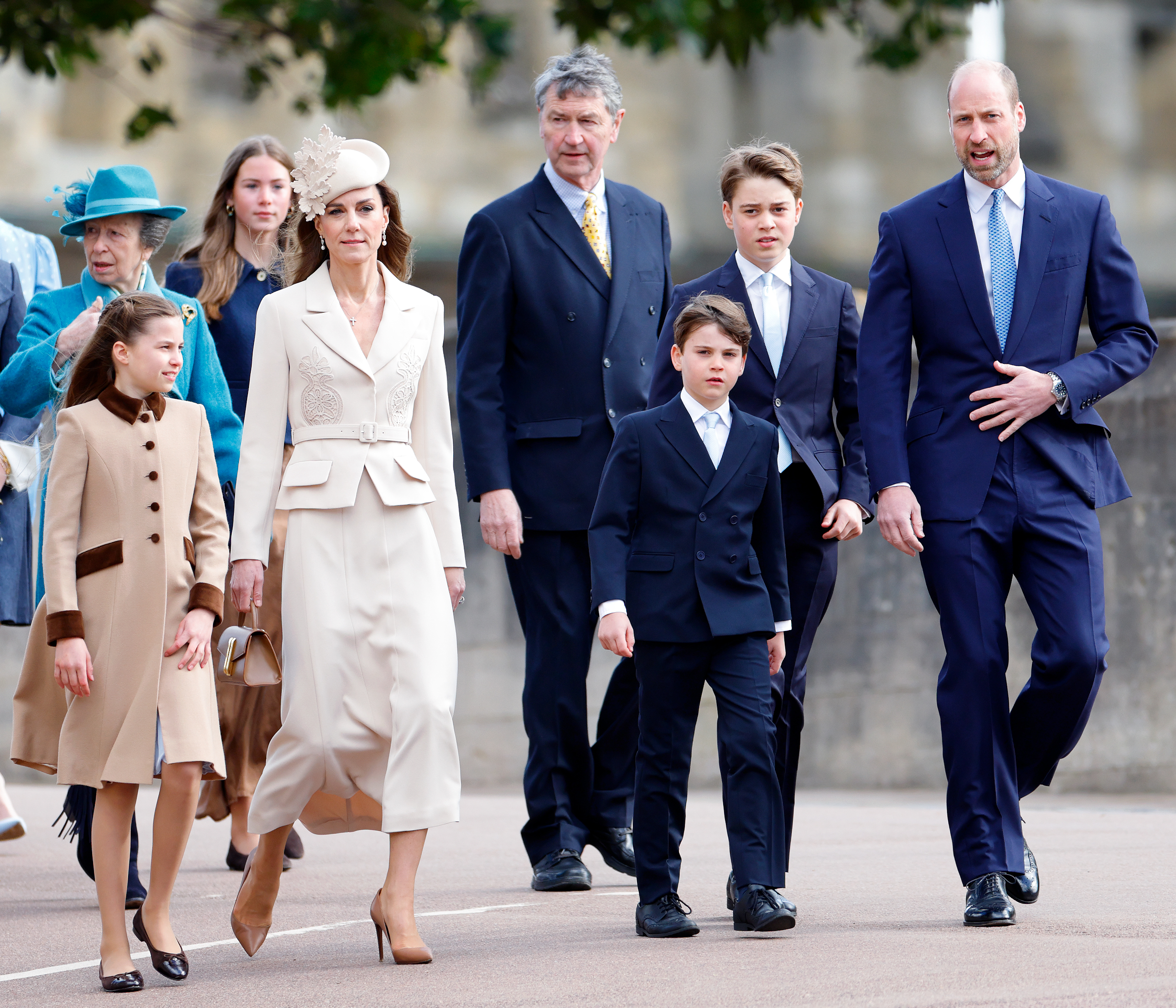 Princess Charlotte of Wales, Catherine, Princess of Wales, Prince Louis of Wales, Prince George of Wales and Prince William, Prince of Wales attend the traditional Easter Sunday Mattins Service at St George's Chapel, Windsor Castle on April 5, 2026 in Windsor, England. | Source: Getty Images