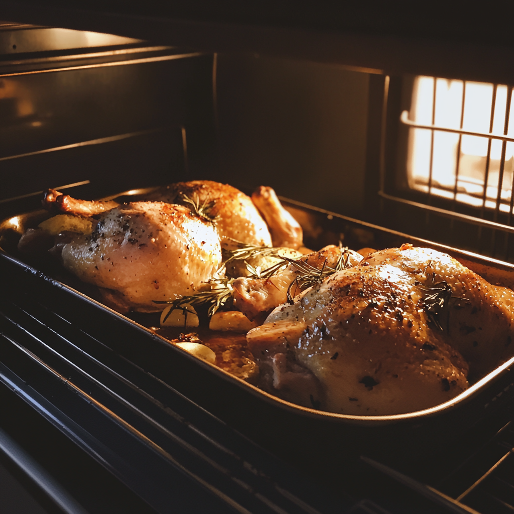 Roast chickens in an oven | Source: Midjourney