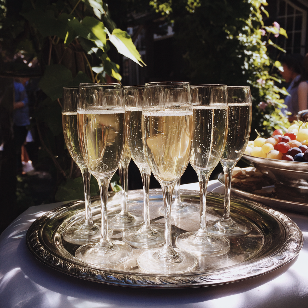 Glasses of champagne on a tray | Source: Midjourney