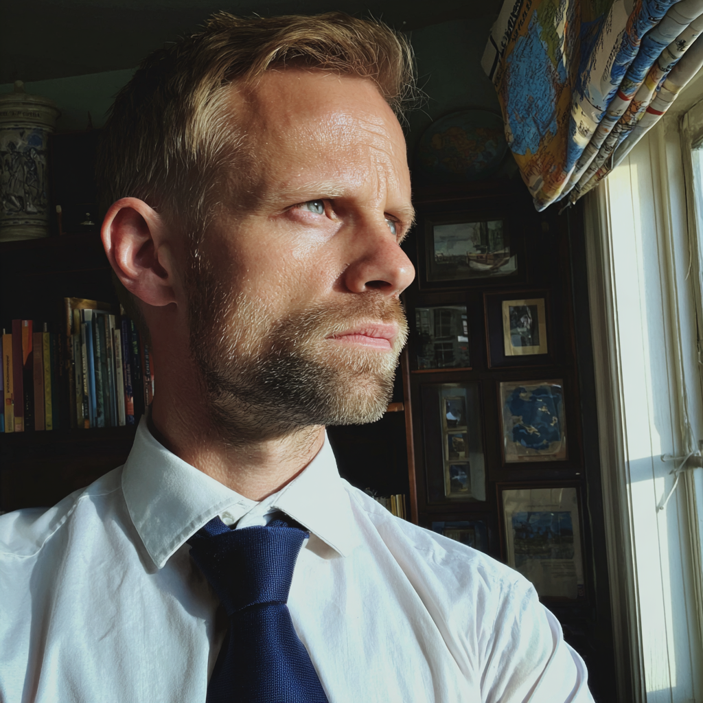 A frowning man wearing a blue tie | Source: Midjourney