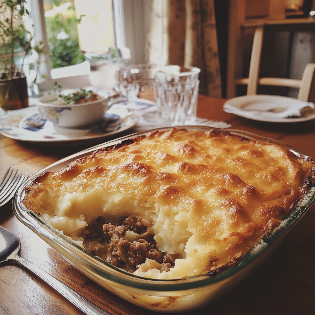 A cottage pie on a table | Source: Midjourney