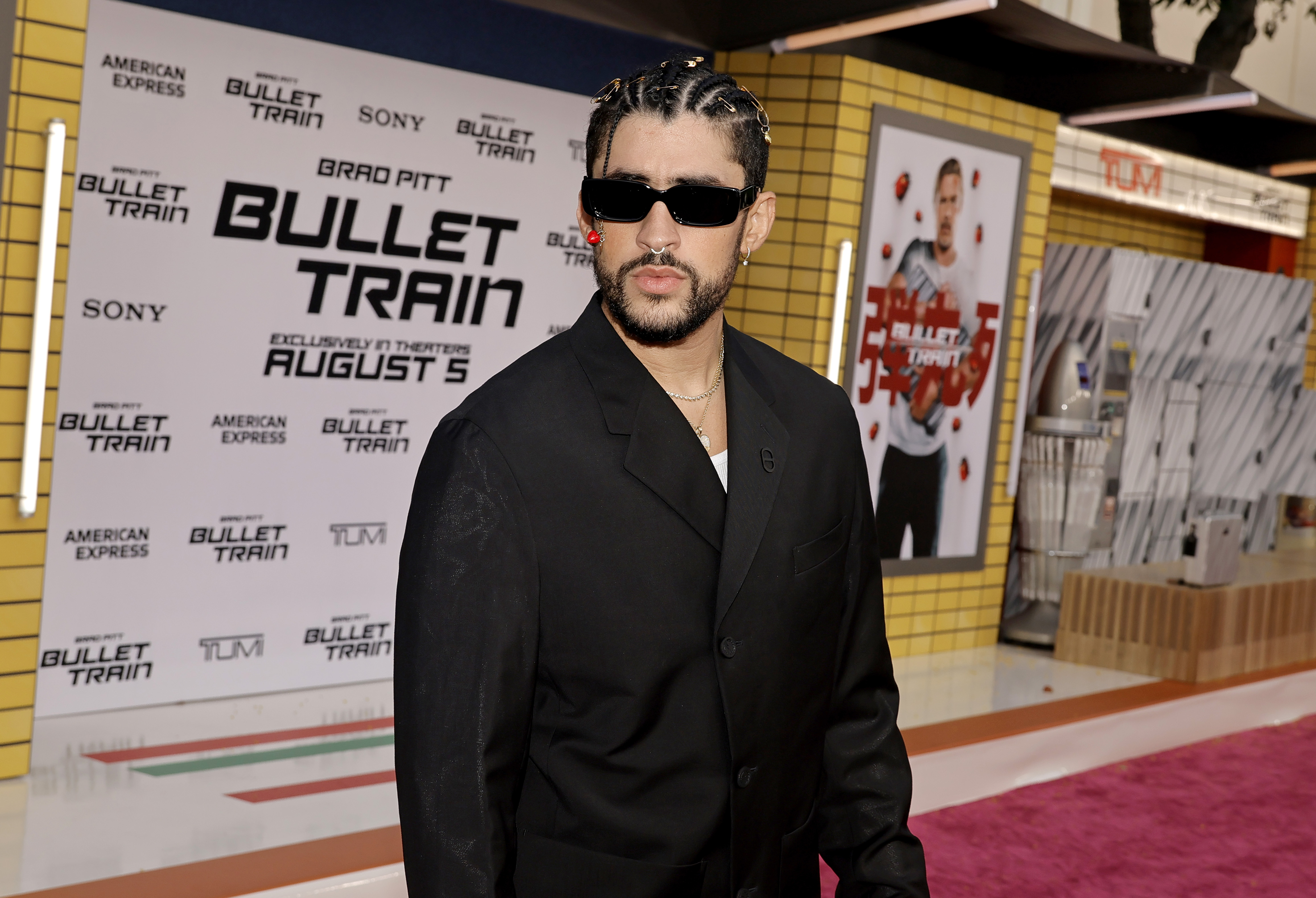 Bad Bunny attends the Los Angeles Premiere of Columbia Pictures' "Bullet Train" at Regency Village Theatre on August 01, 2022 in Los Angeles, California. | Source: Getty Images