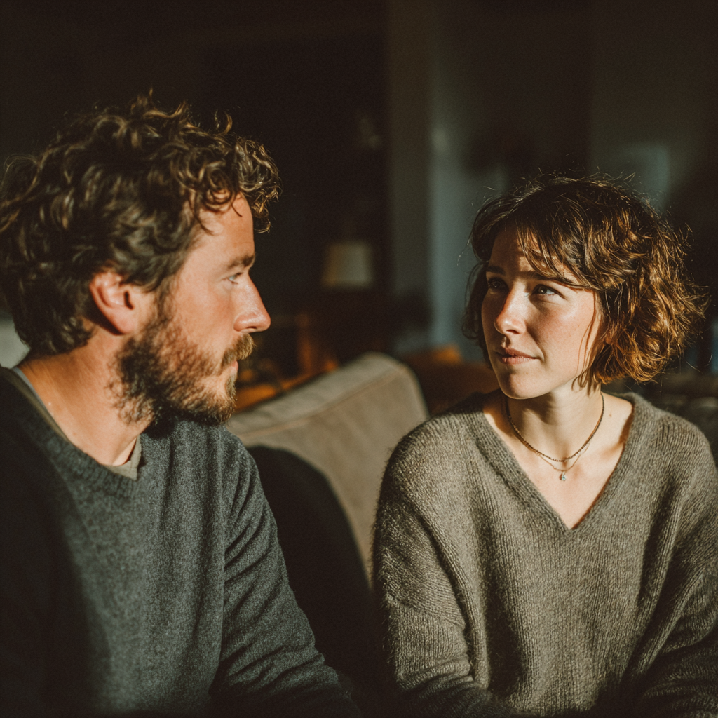 A sad couple having a heart-to-heart conversation | Source: Midjourney