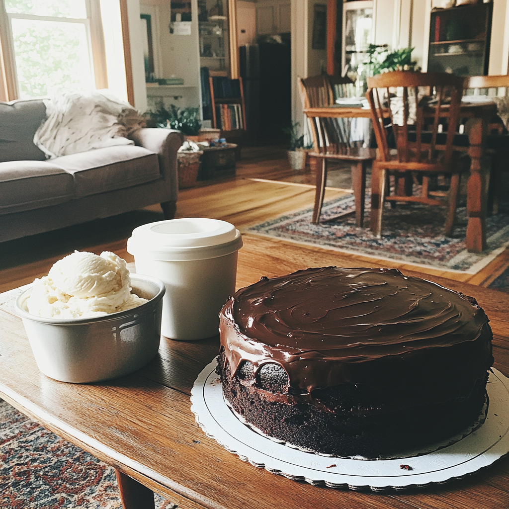 Cake and ice cream on a table | Source: Midjourney