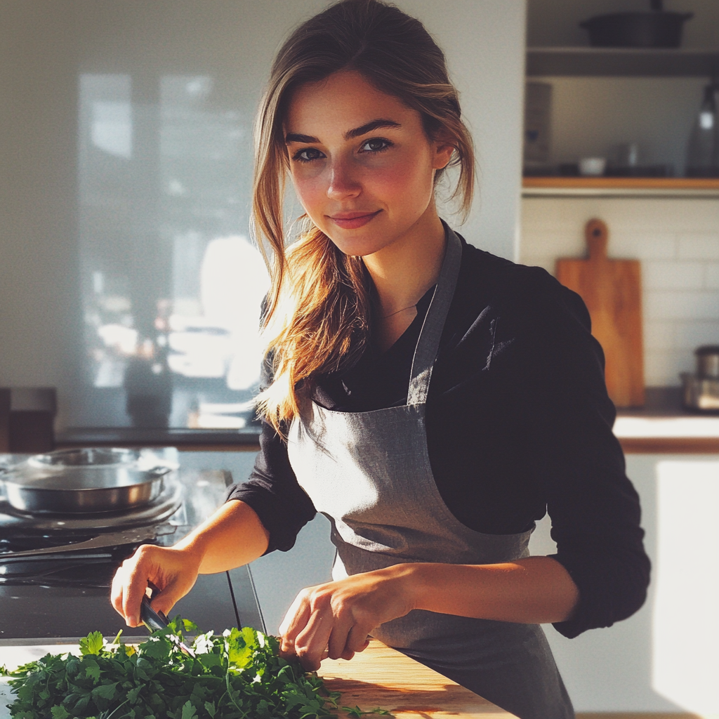 A woman chopping coriander | Source: Midjourney