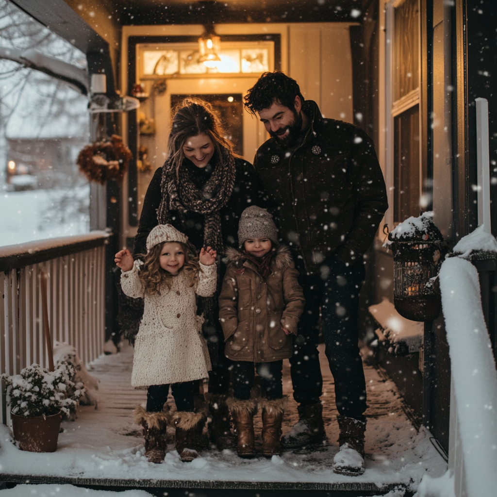 A couple with their kids on the porch | Source: Midjourney