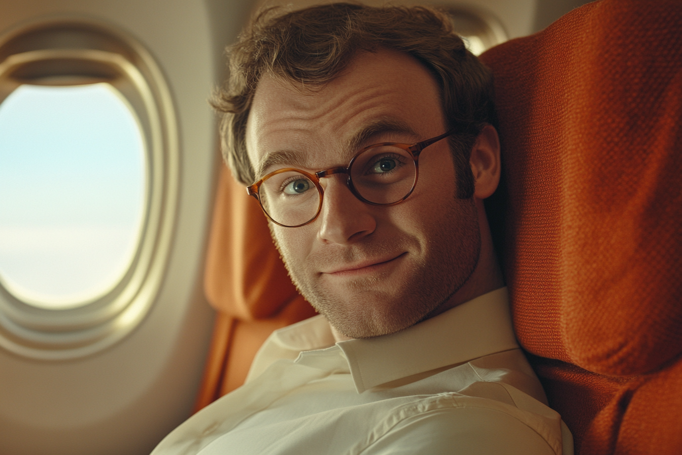 A man smiling on a plane | Source: Midjourney