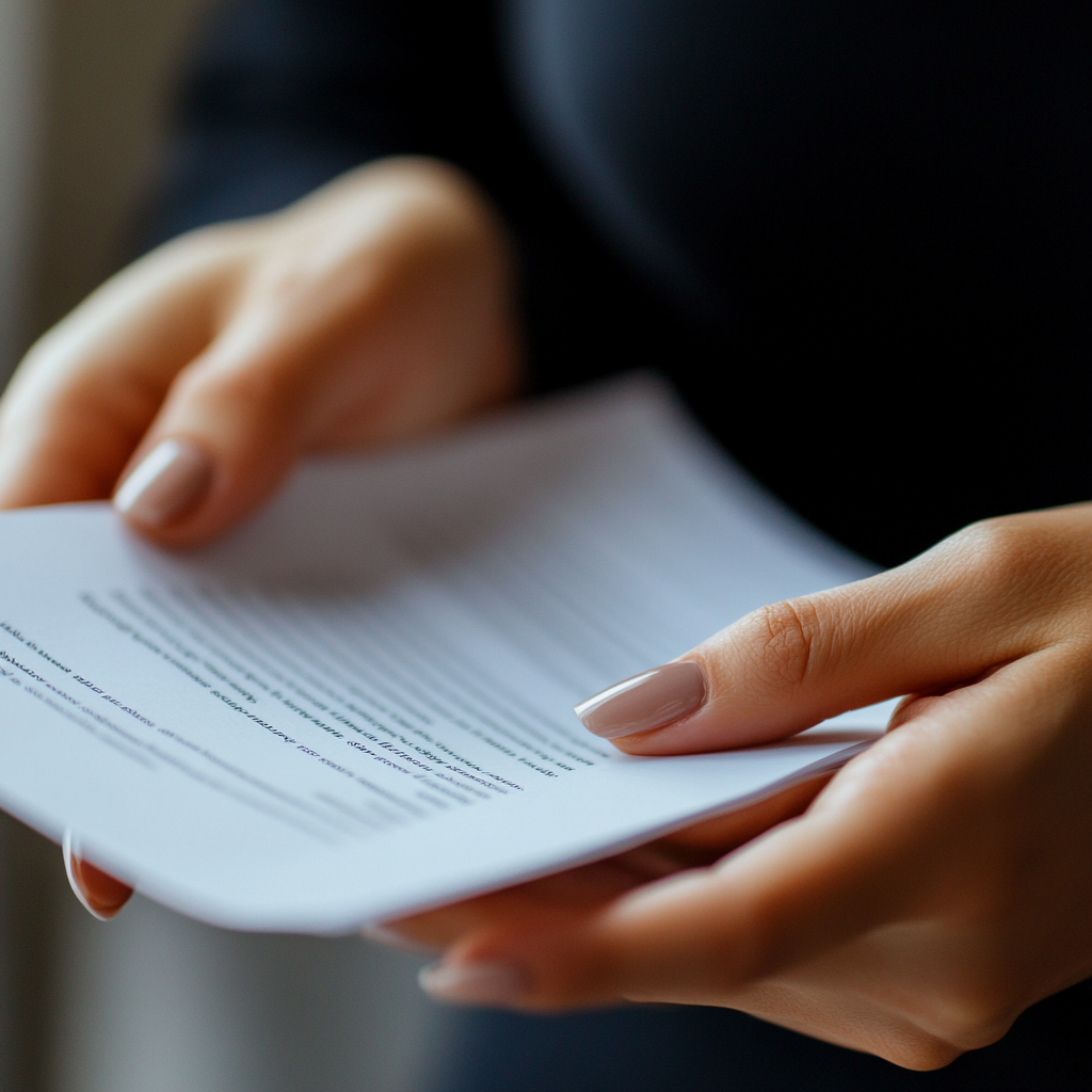 A woman holding documents | Source: Midjourney