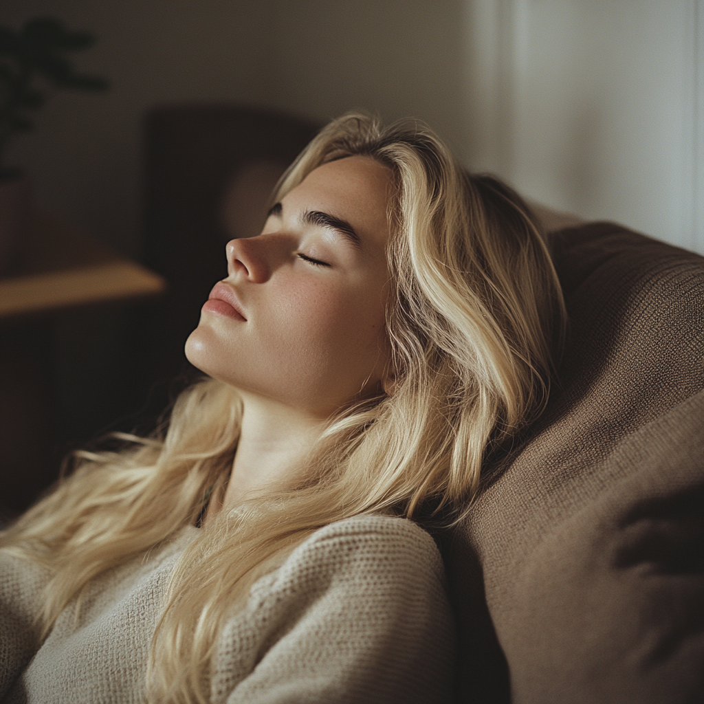 A calm woman with her eyes closed | Source: Midjourney