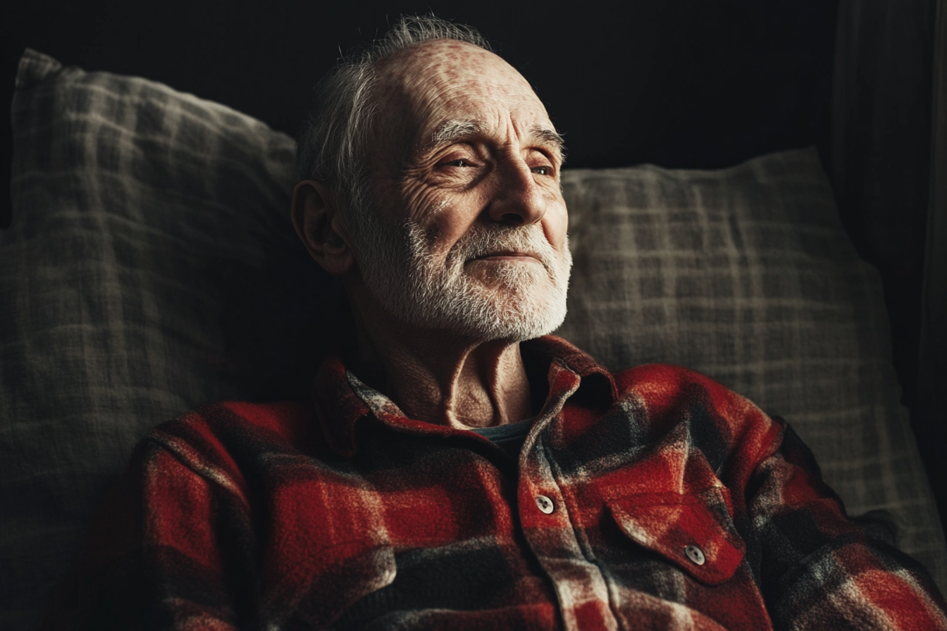 An elderly man sitting in bed | Source: Midjourney