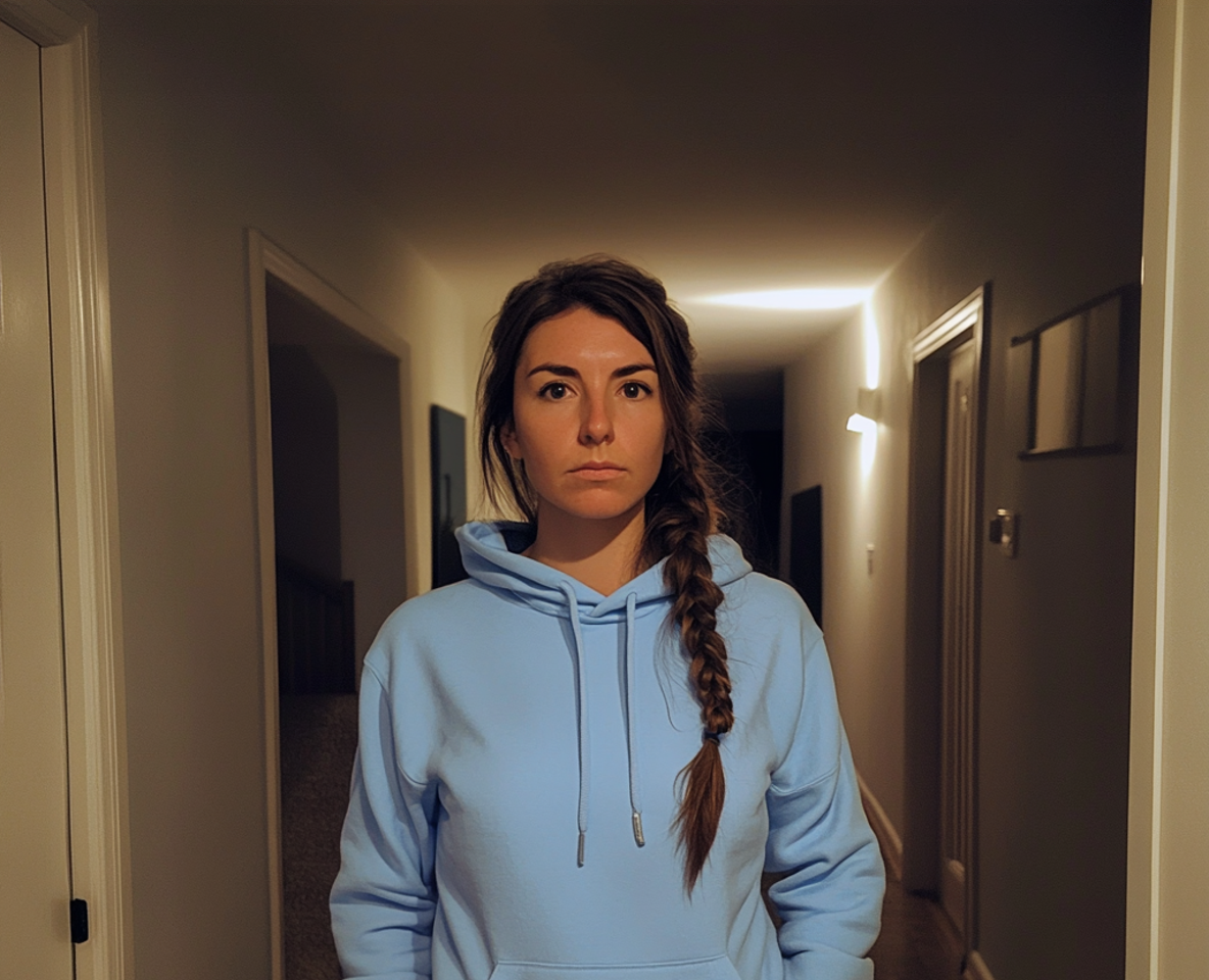 A woman standing in a hallway | Source: Midjourney