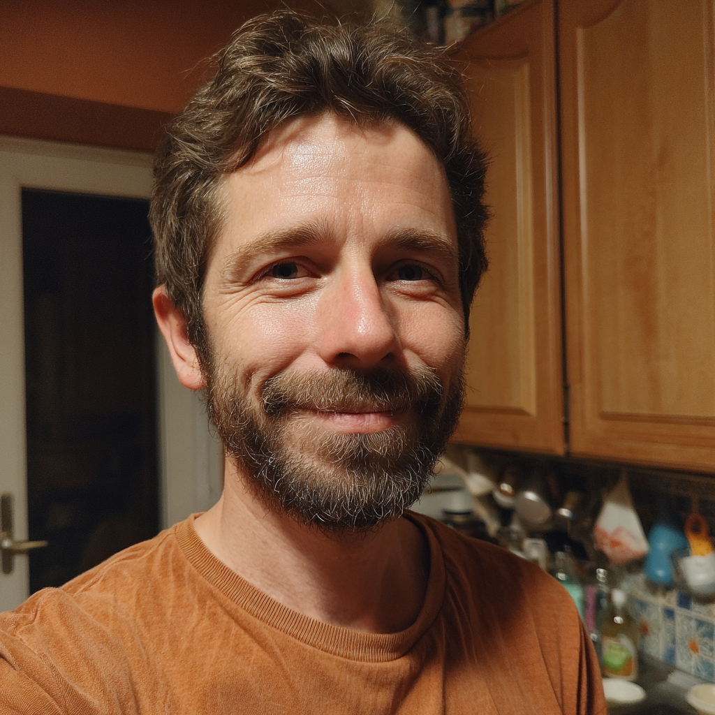 A smiling man standing in a kitchen | Source: Midjourney