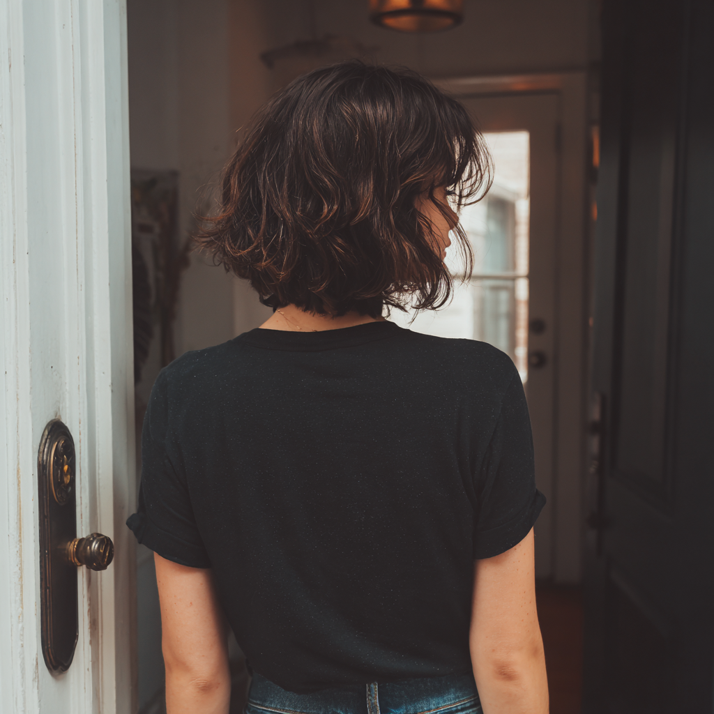 A woman standing in a doorway | Source: Midjourney