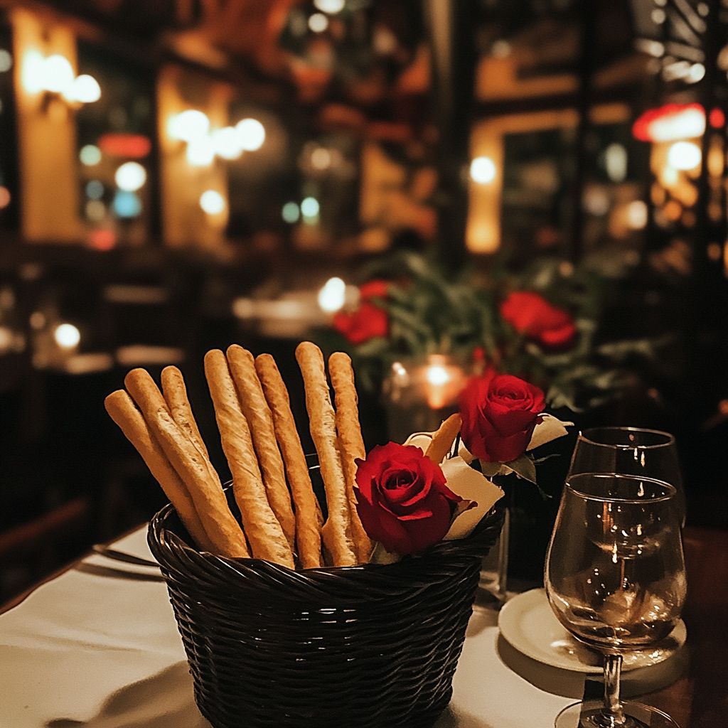 A basket of breadsticks | Source: Midjourney