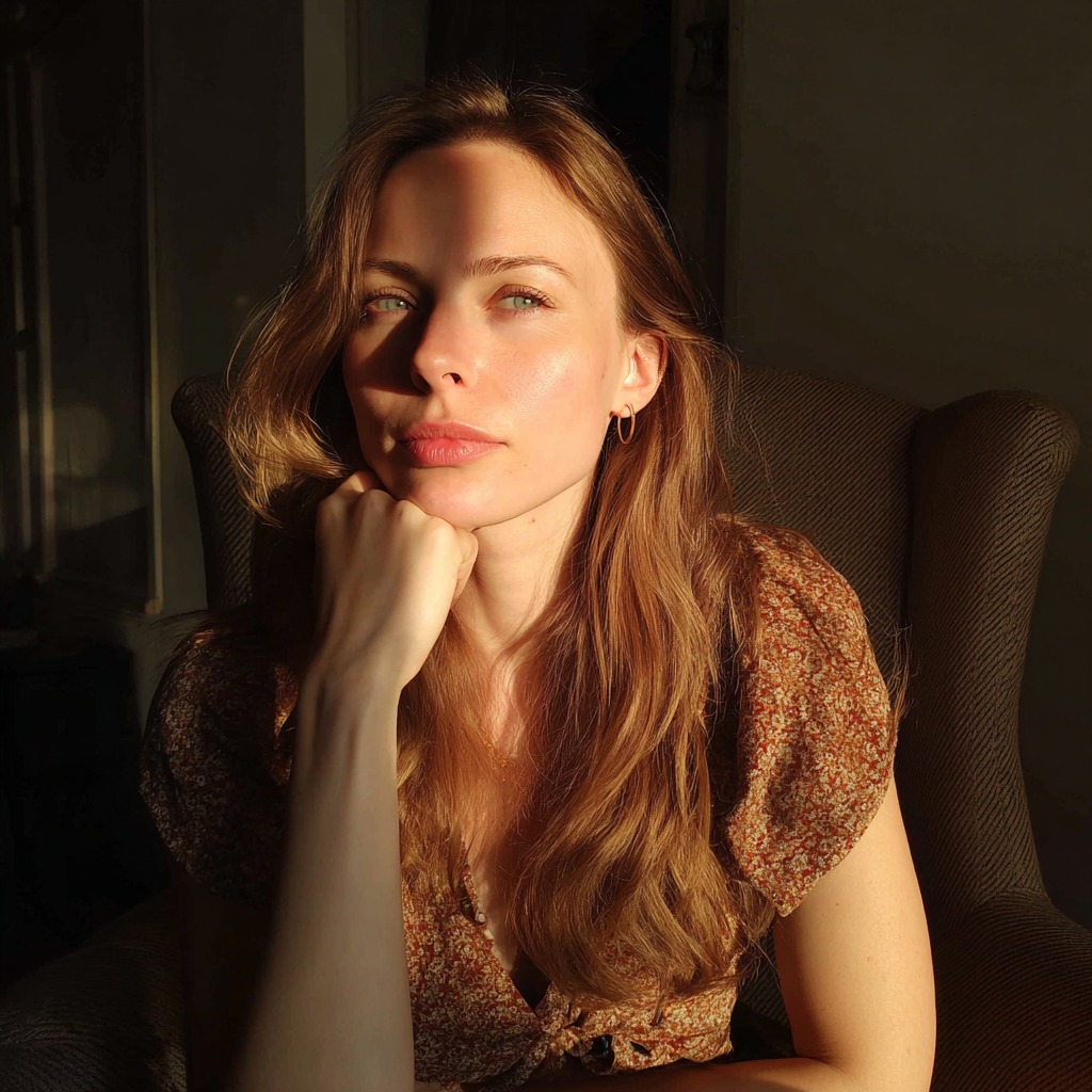 A woman sitting on an armchair | Source: Midjourney