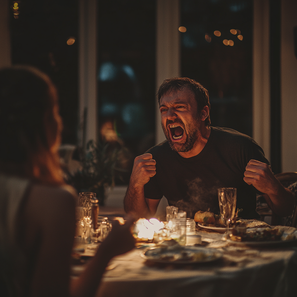 A man shouting at a family dinner | Source: Midjourney