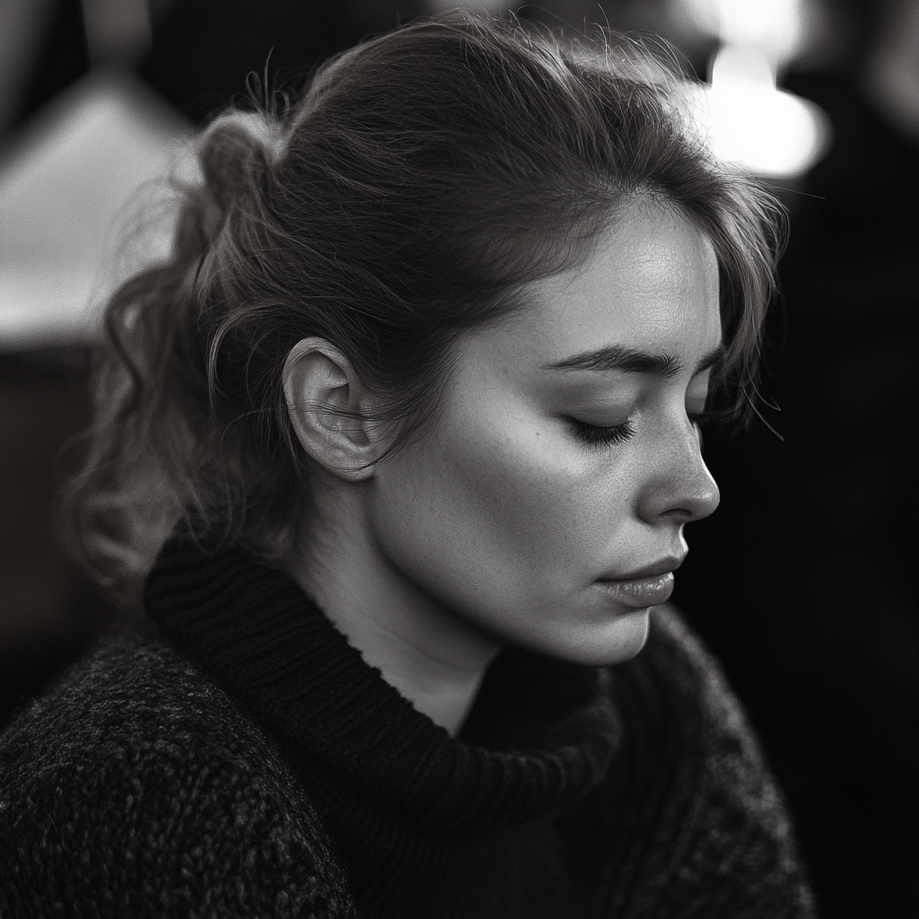 Sad young lady at a funeral | Source: Midjourney