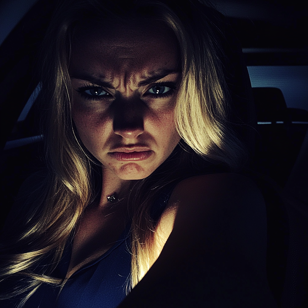 An upset woman sitting in a car | Source: Midjourney