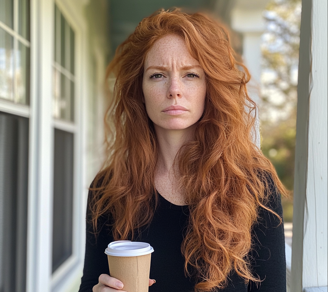 Uma mulher carrancuda com uma xícara de café | Fonte: Midjourney