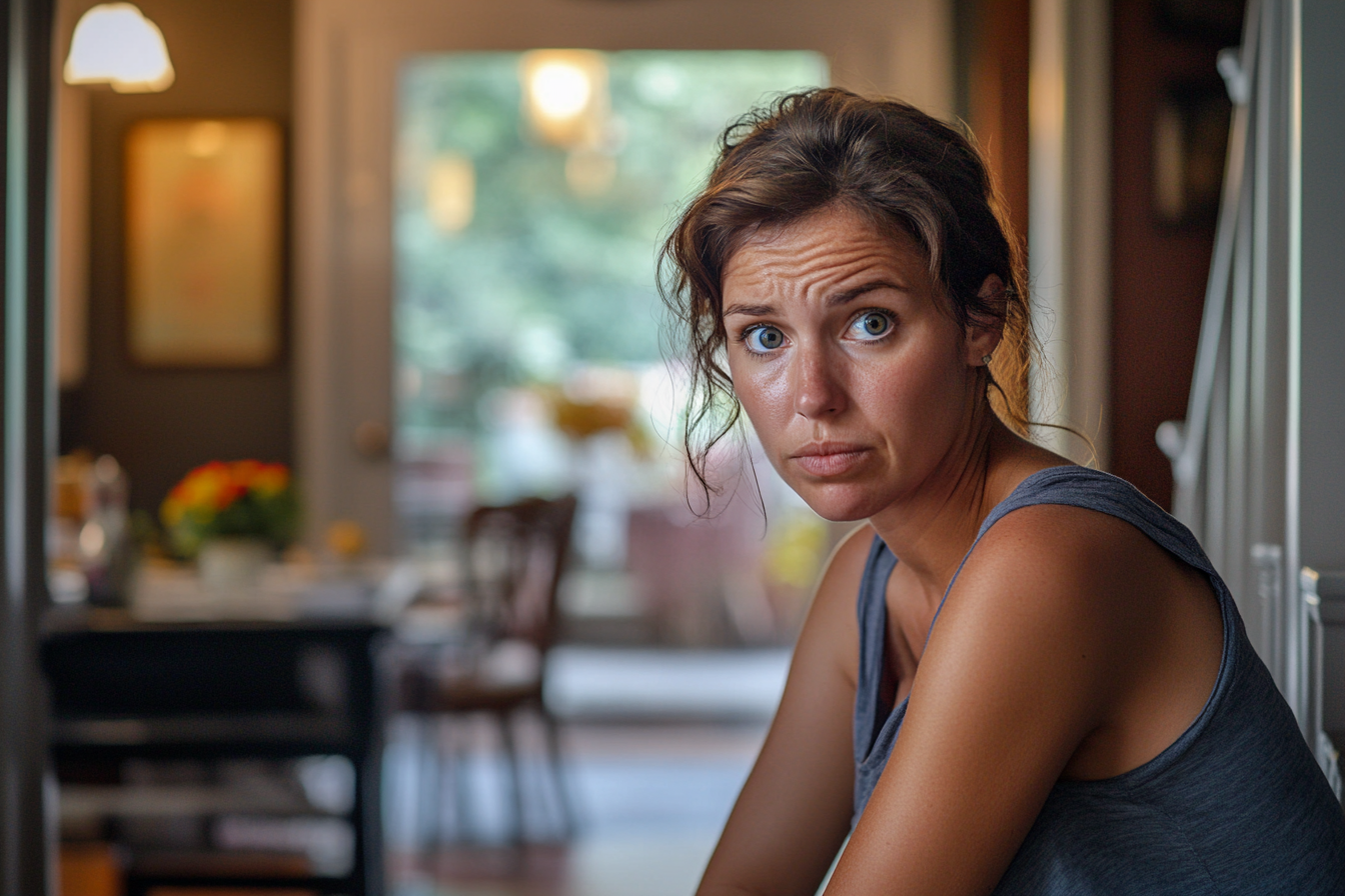 A concerned woman in an entrance hall | Source: Midjourney