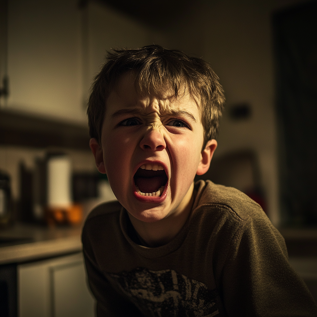 A shouting boy in the kitchen | Source: Midjourney