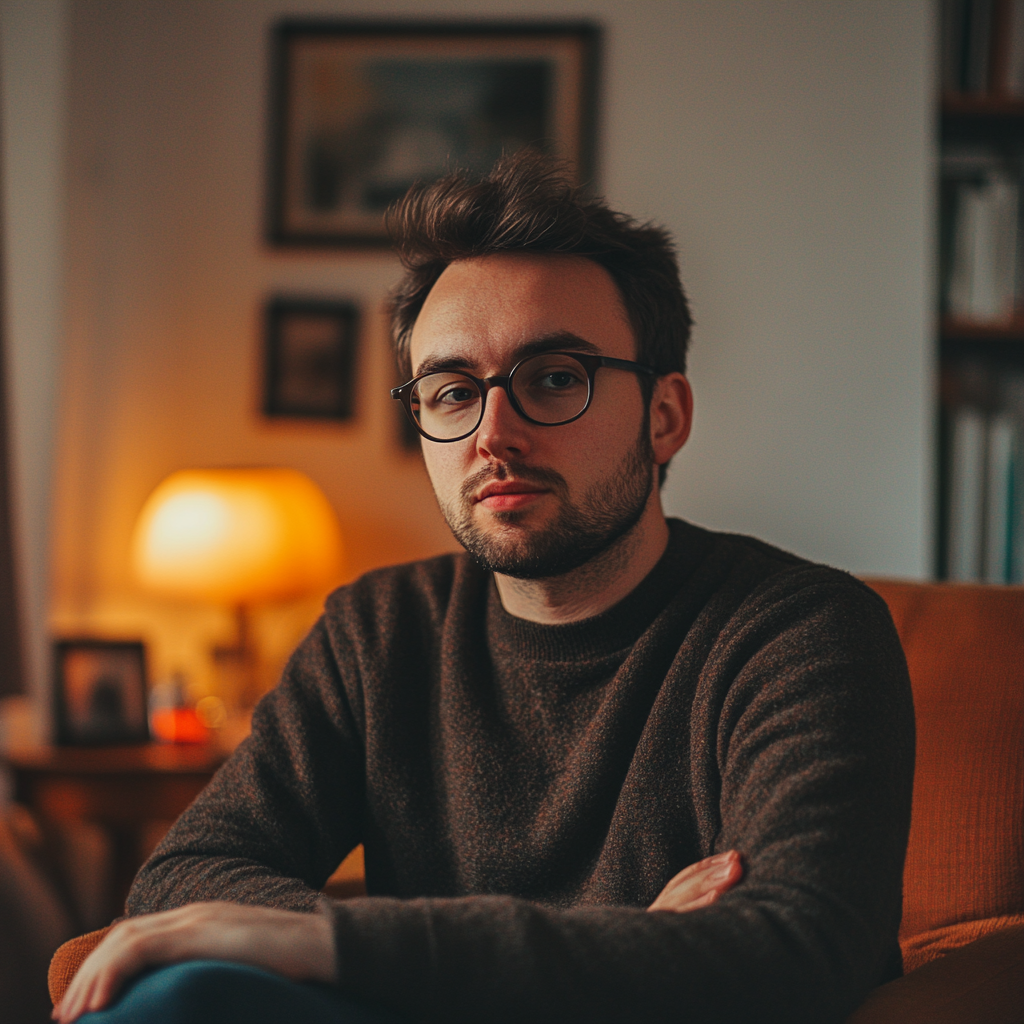 A serious man in his living room | Source: Midjourney