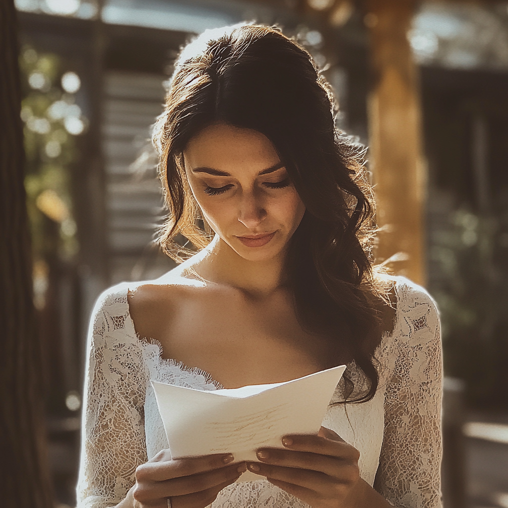 A bride reading a letter | Source: Midjourney