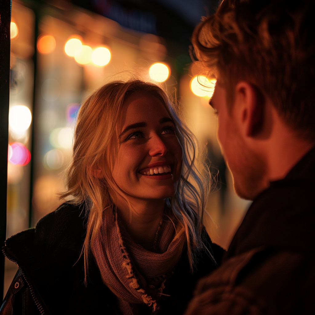 Woman forcing a smile at her date | Source: Midjourney