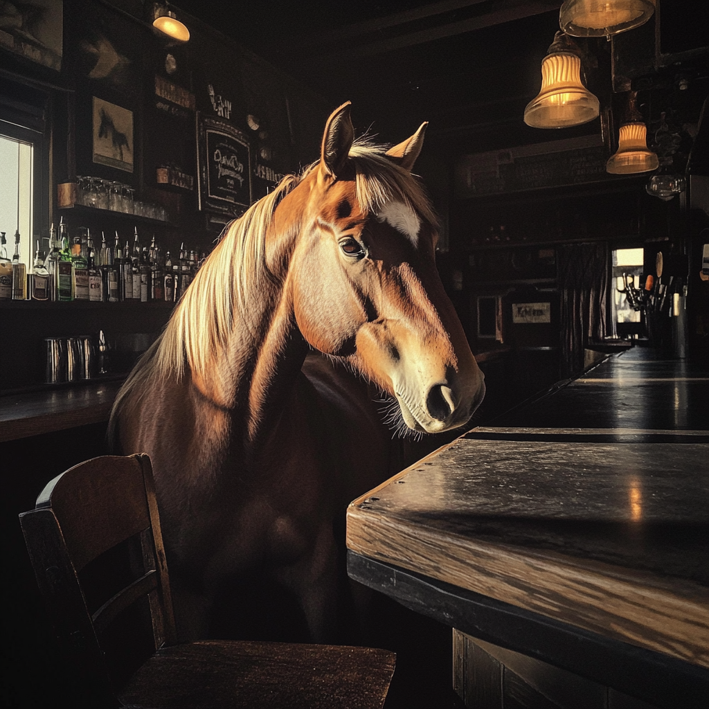 A horse in a bar | Source: Midjourney