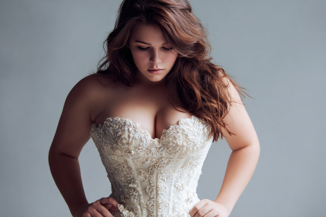 A woman wearing a too-tight wedding dress | Source: Pexels