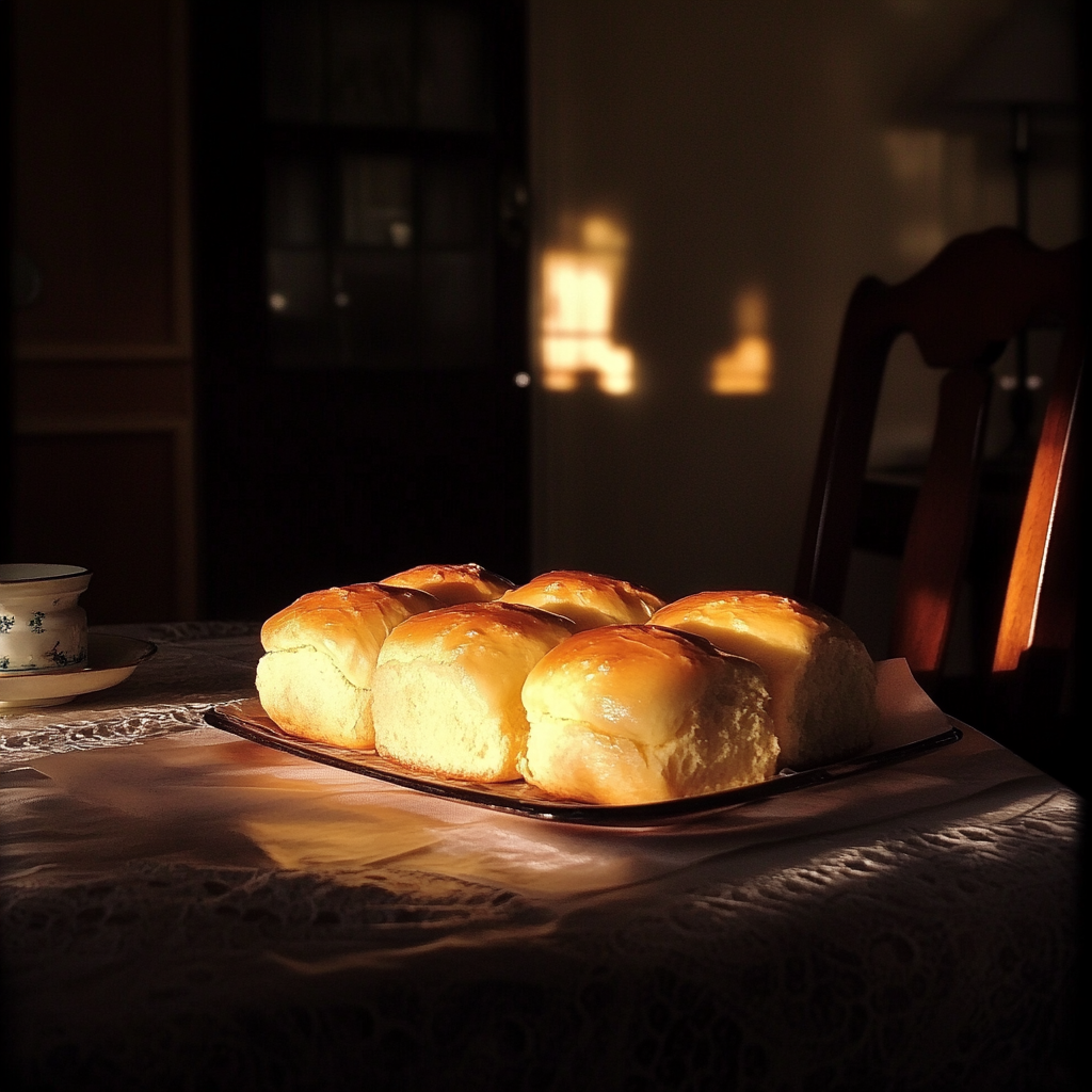 A plate of dinner rolls on a table | Source: Midjourney