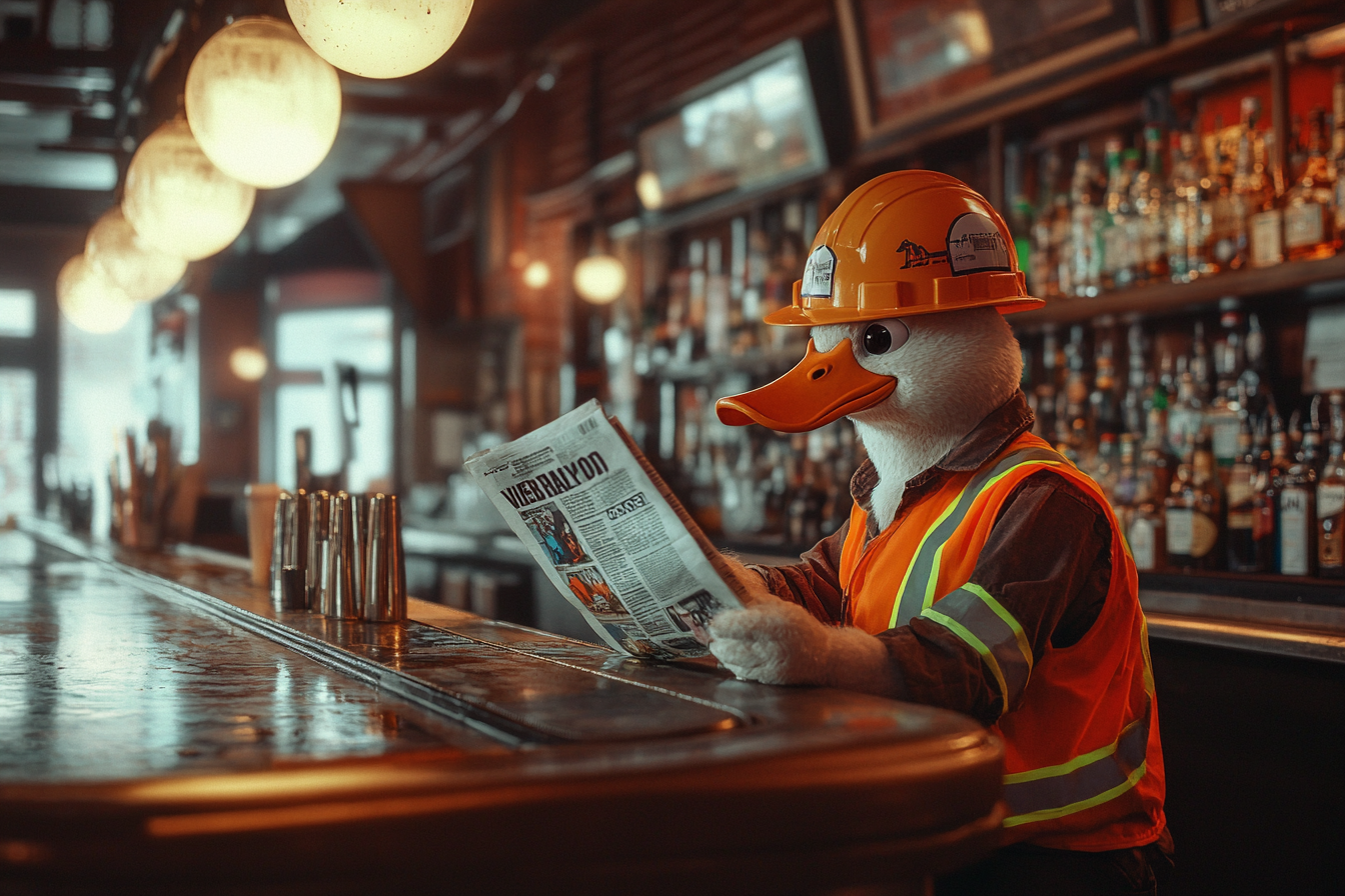 A duck sitting at a bar reading a newspaper | Source: Midjourney