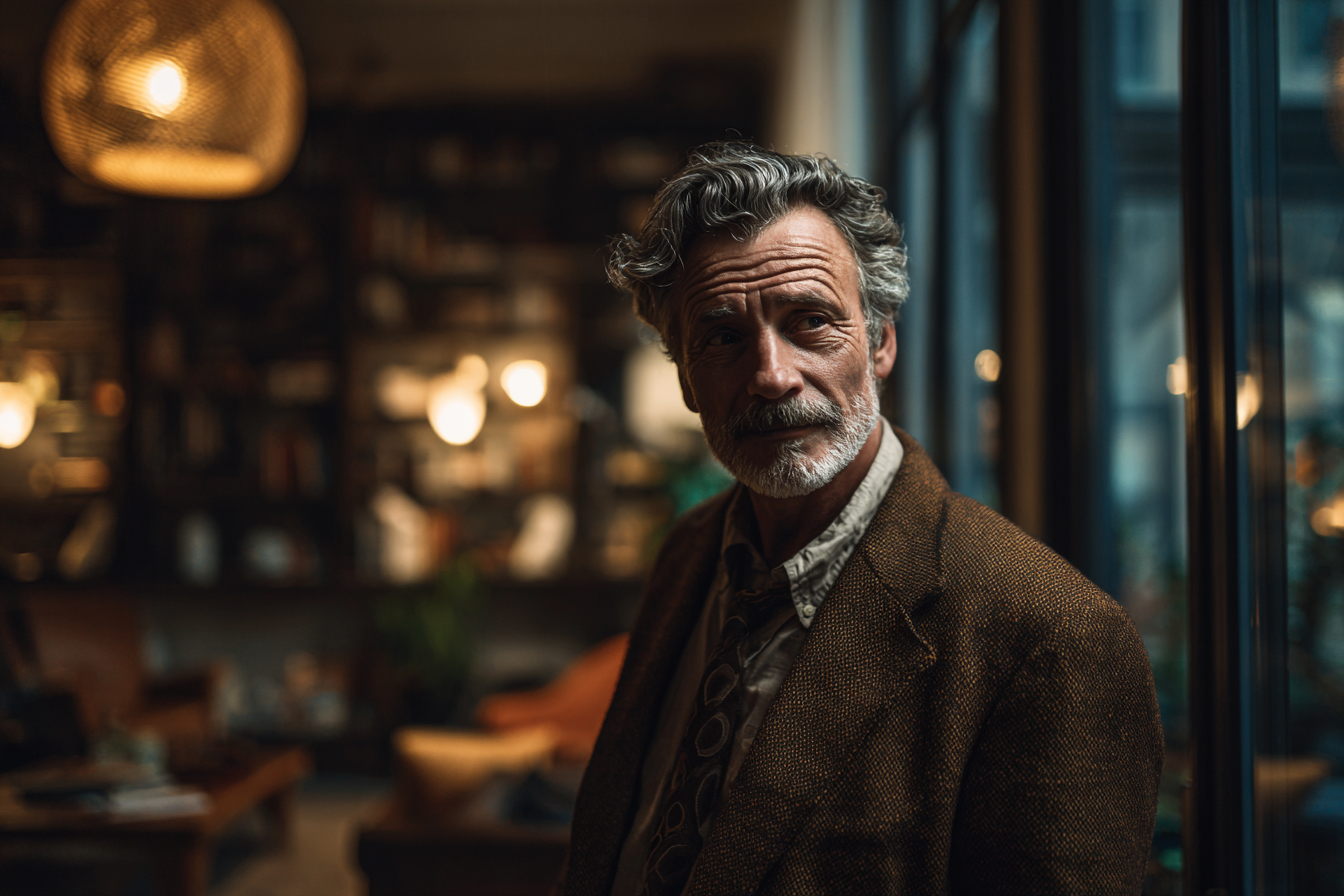 Mężczyzna stojący w salonie | Źródło: Midjourney