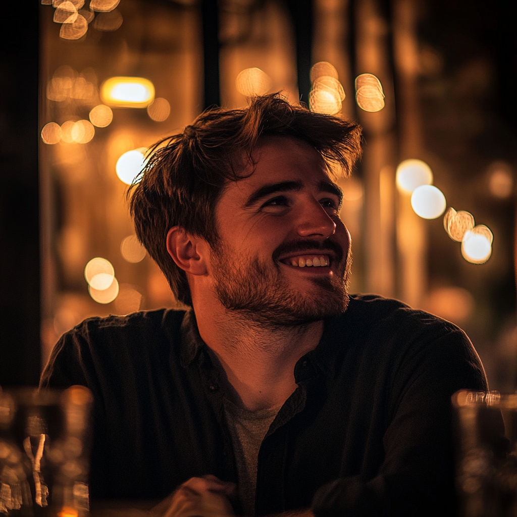 Un hombre sonriente en un restaurante | Fuente: Midjourney