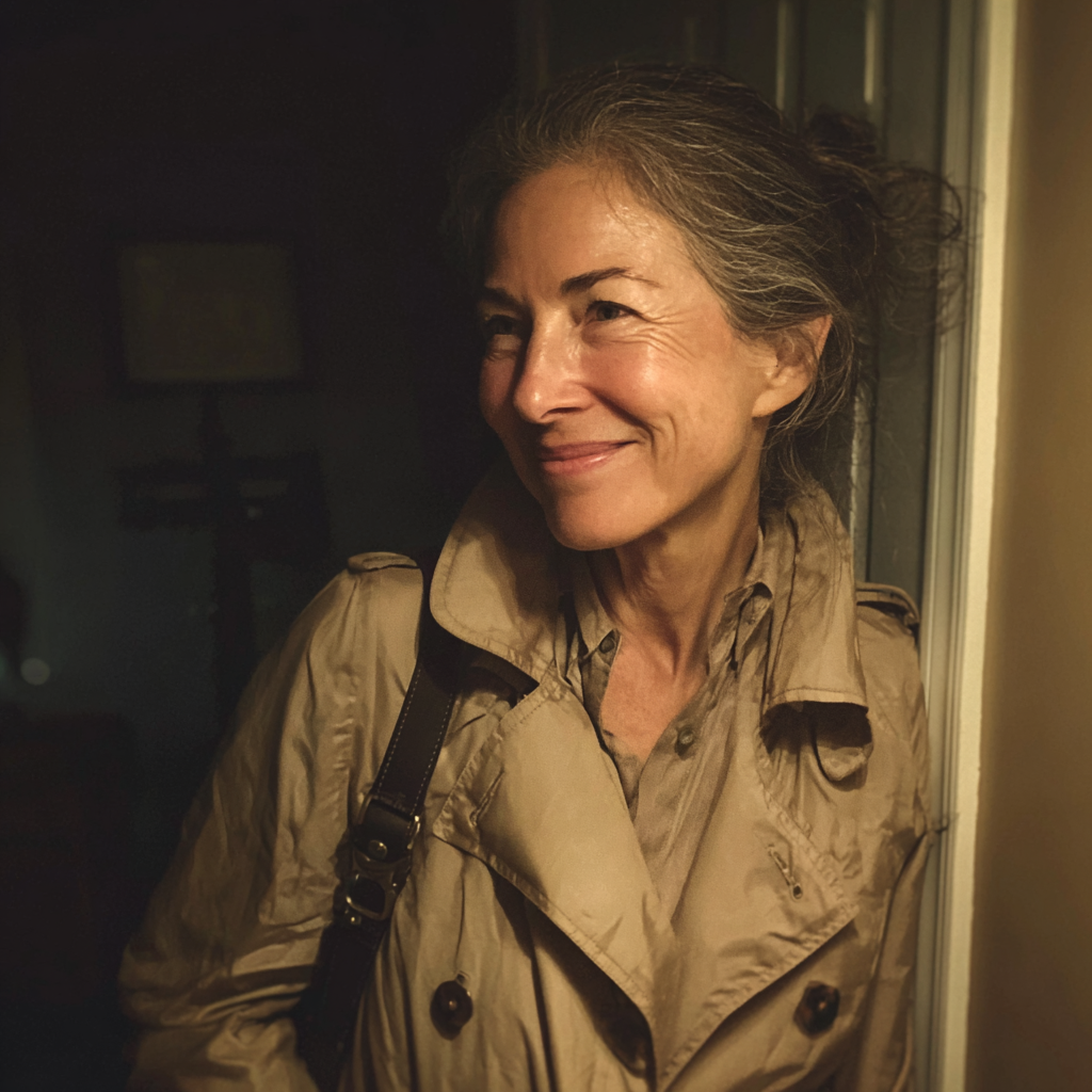 A smiling older woman wearing a coat | Source: Midjourney