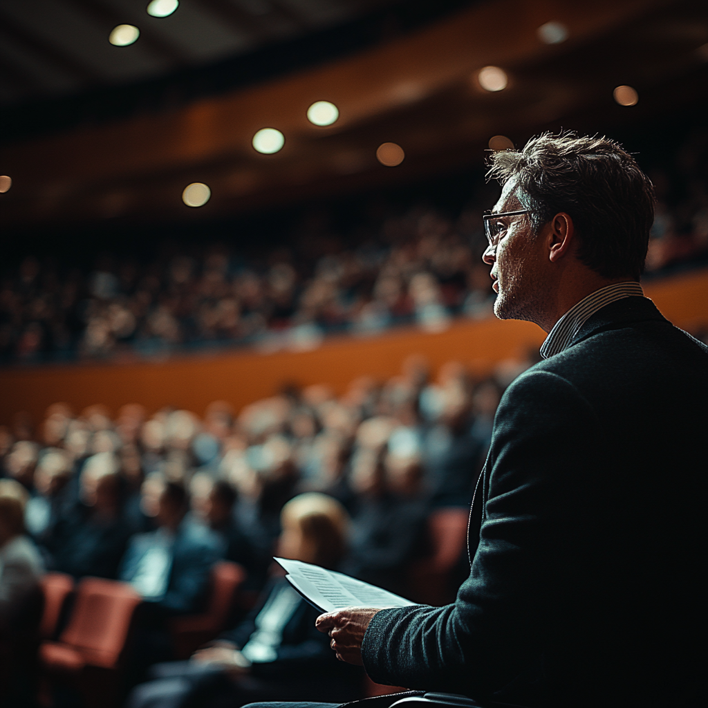 A driver responding to an audience member | Source: Midjourney