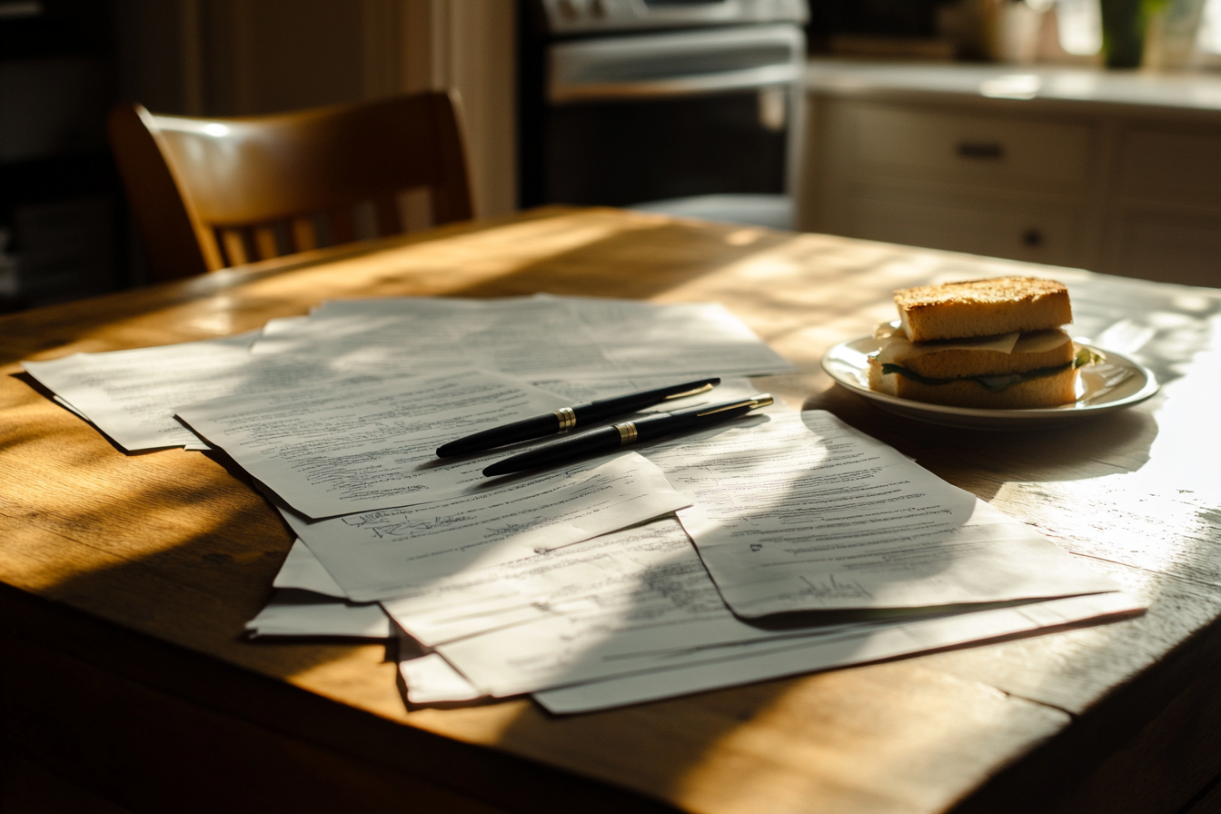 Paperwork on a dining table | Source: Midjourney