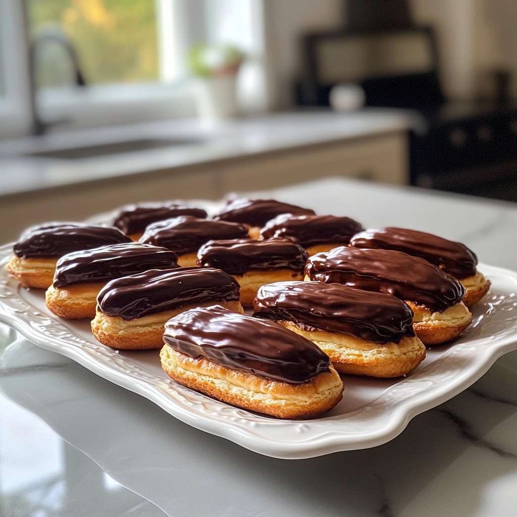 A platter of chocolate eclairs | Source: Midjourney