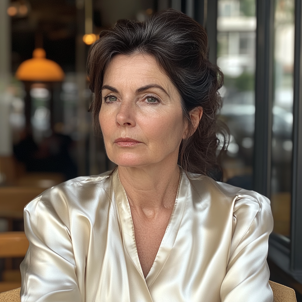 A woman sitting in a coffee shop | Source: Midjourney