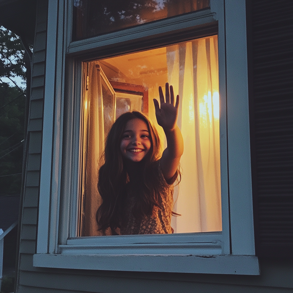 A little girl waving | Source: Midjourney